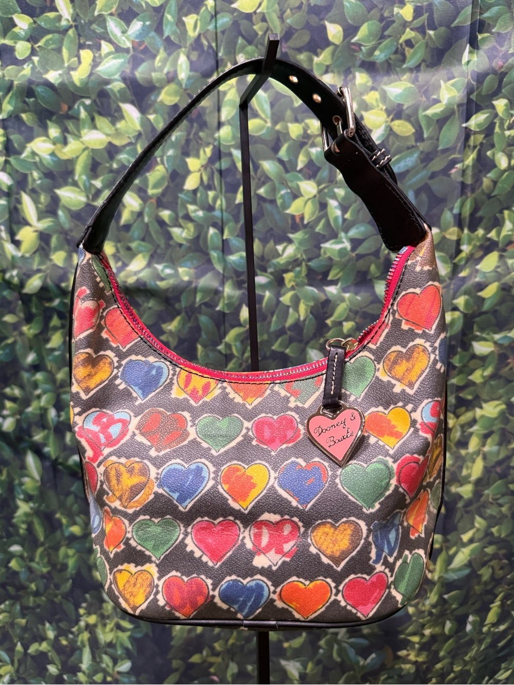 Vintage Y2K Dooney & Bourke Multicolor Hearts Small Zip Shoulder Bag Charm